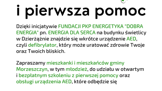 Dzierżążno zyska nowy defibrylator AED. Szkolenie z obsługi dla mieszkańców gminy już 14 września