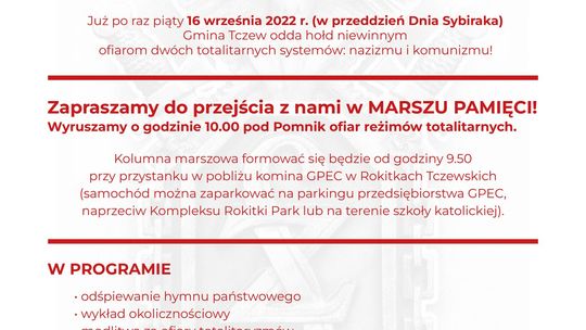 Już jutro Gmina Tczew odda hołd ofiarom totalitarnych systemów. 16 września odbędzie się marsz upamiętniający poległych w 83. rocznicę napaści sowieckiej na Polskę