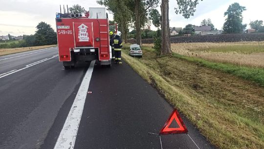 Lignowy Szlacheckie: Samochód wpadł do rowu. Na miejscu wprowadzono ruch wahadłowy