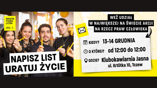 Prawa człowieka w centrum uwagi. Maraton Pisania Listów wraca do Tczewa