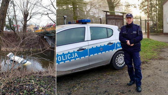 Pelplin: Policjant i nauczyciel uratowali życie kierowcy, który wpadł do Wierzycy