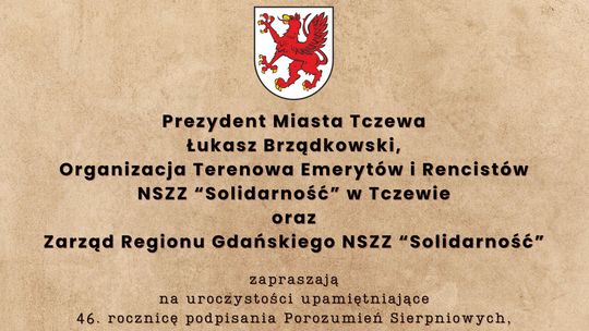 Tczew upamiętni 46. rocznicę podpisania Porozumień Sierpniowych