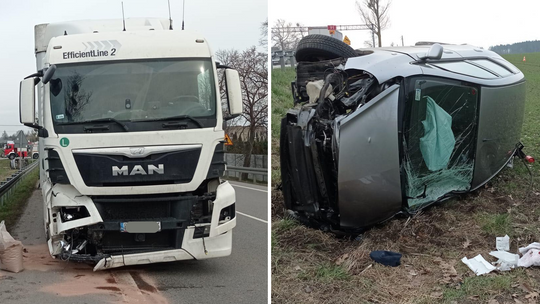 Wielgłowy: Wypadek z udziałem osobówki i samochodu ciężarowego