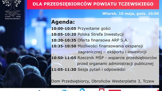 Wsparcie inwestycyjne przedsiębiorców z powiatu tczewskiego. Dowiedz się więcej 10 maja w Domu Przedsiębiorcy