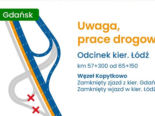 Utrudnienia na A1: Rusza kolejny etap remontu między Kopytkowem a Warlubiem