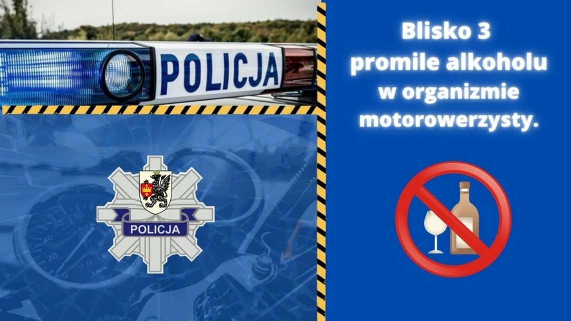 Nietrzeźwy motorowerzysta bez kasku zatrzymany przez policję