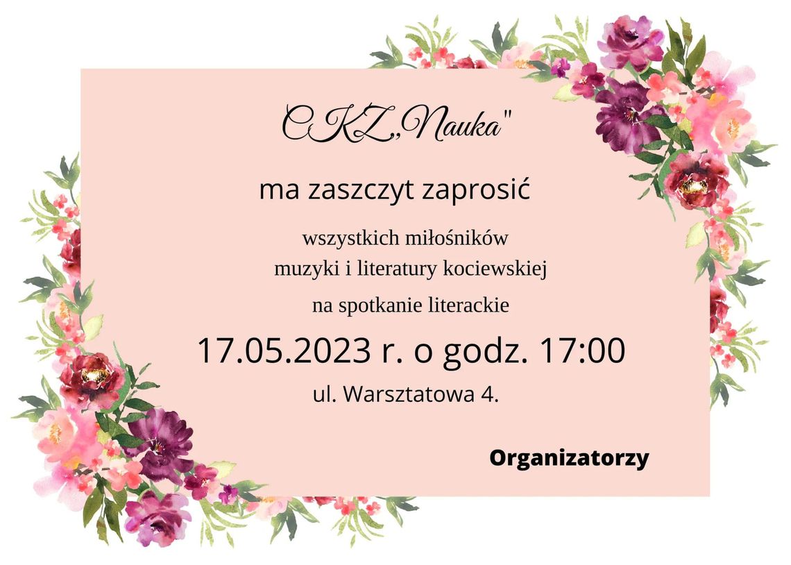 17 maja w CKZ Nauka odbędzie się wieczór literatury kociewskiej