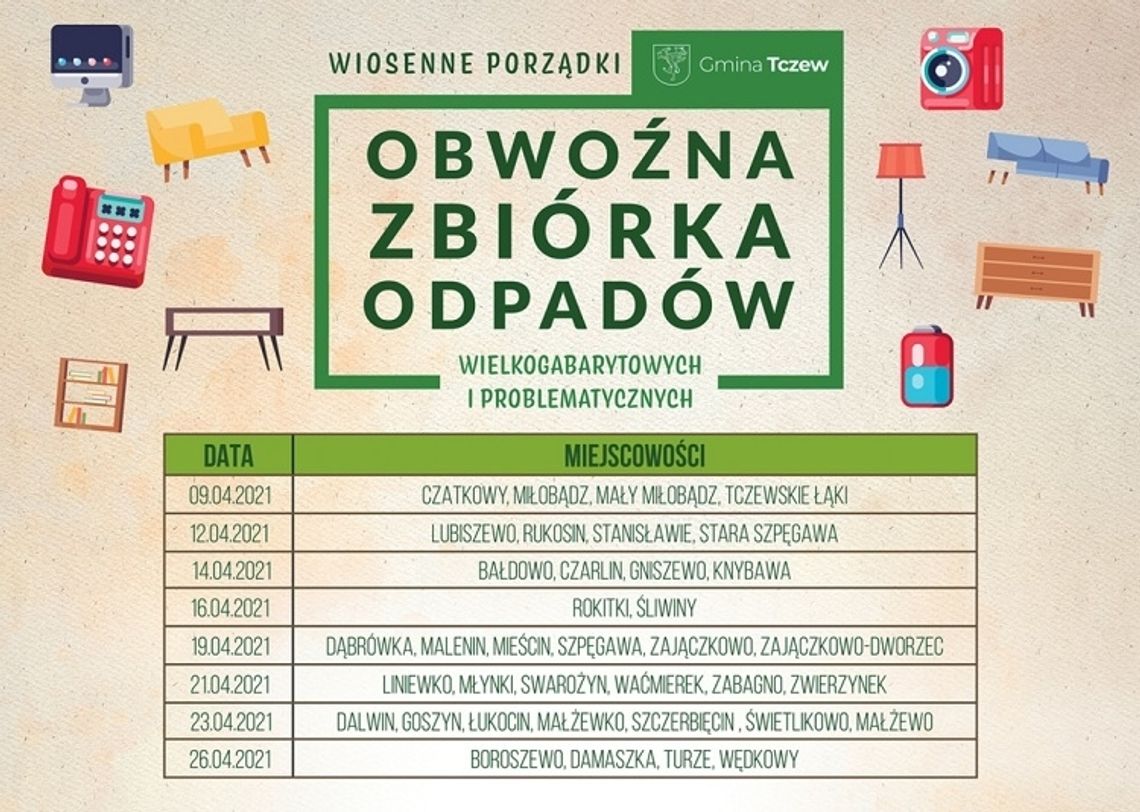 Gmina Tczew: Rusza zbiórka odpadów wielkogabarytowych i problematycznych
