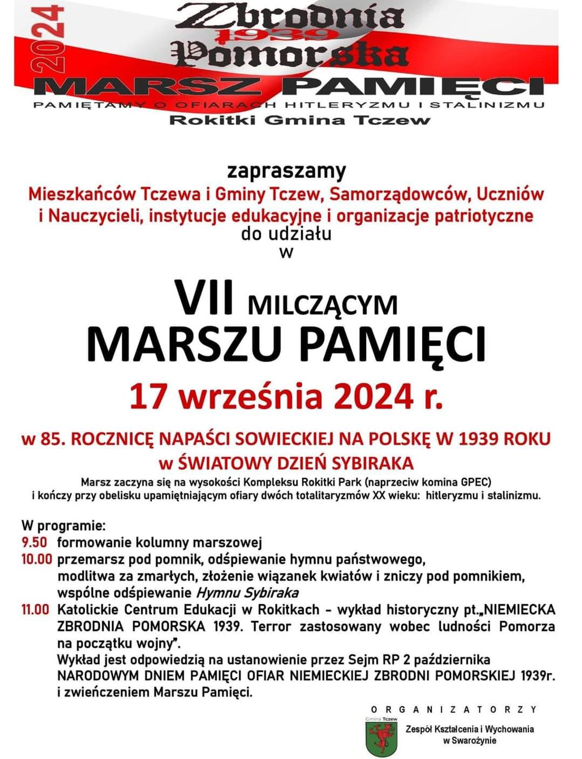 Gmina Tczew zaprasza na VII Milczący Marsz Pamięci