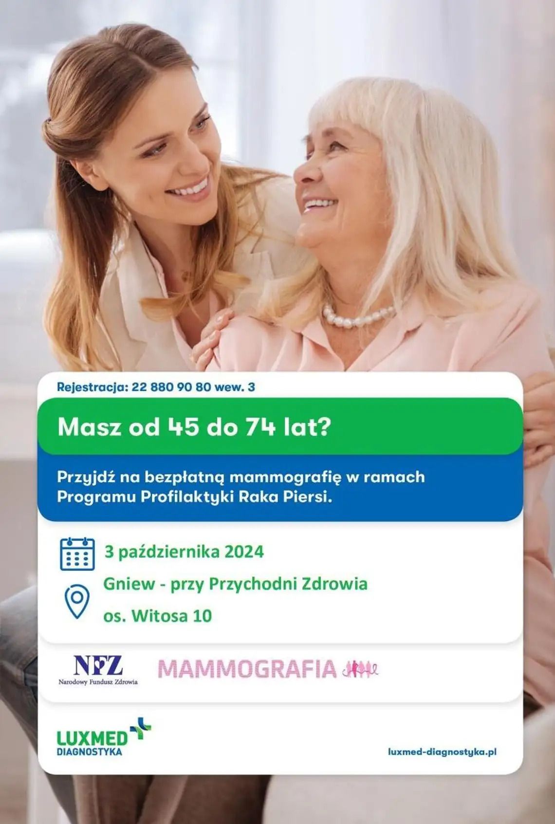 Już dziś od 13:30 bezpłatna mammografia w Gniewie