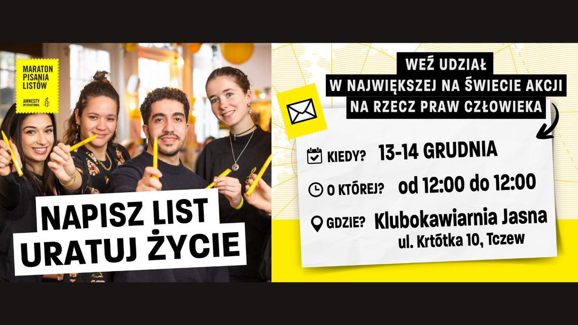 Prawa człowieka w centrum uwagi. Maraton Pisania Listów wraca do Tczewa Prawa człowieka w centrum uwagi. Maraton Pisania Listów wraca do Tczewa