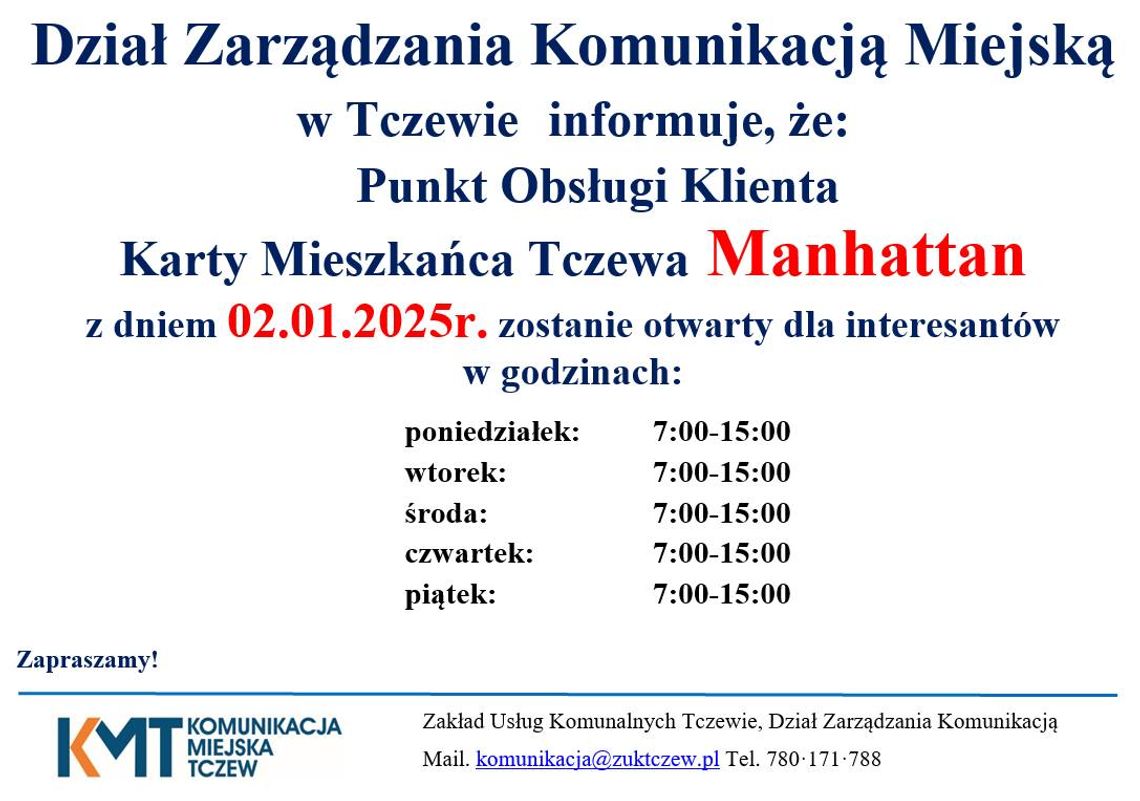 Nowy Punkt Obsługi Klienta Karty Mieszkańca Tczewa otwarty