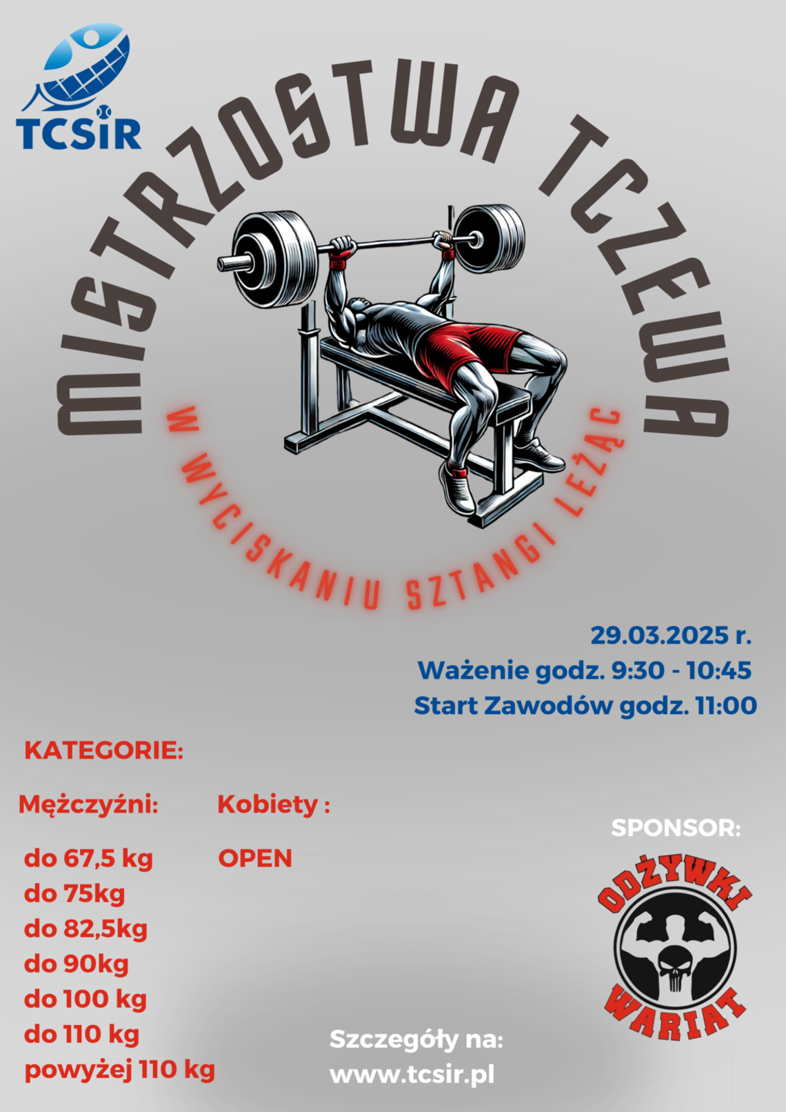 Przed nami otwarte mistrzostwa Tczewa w wyciskaniu sztangi leżąc!