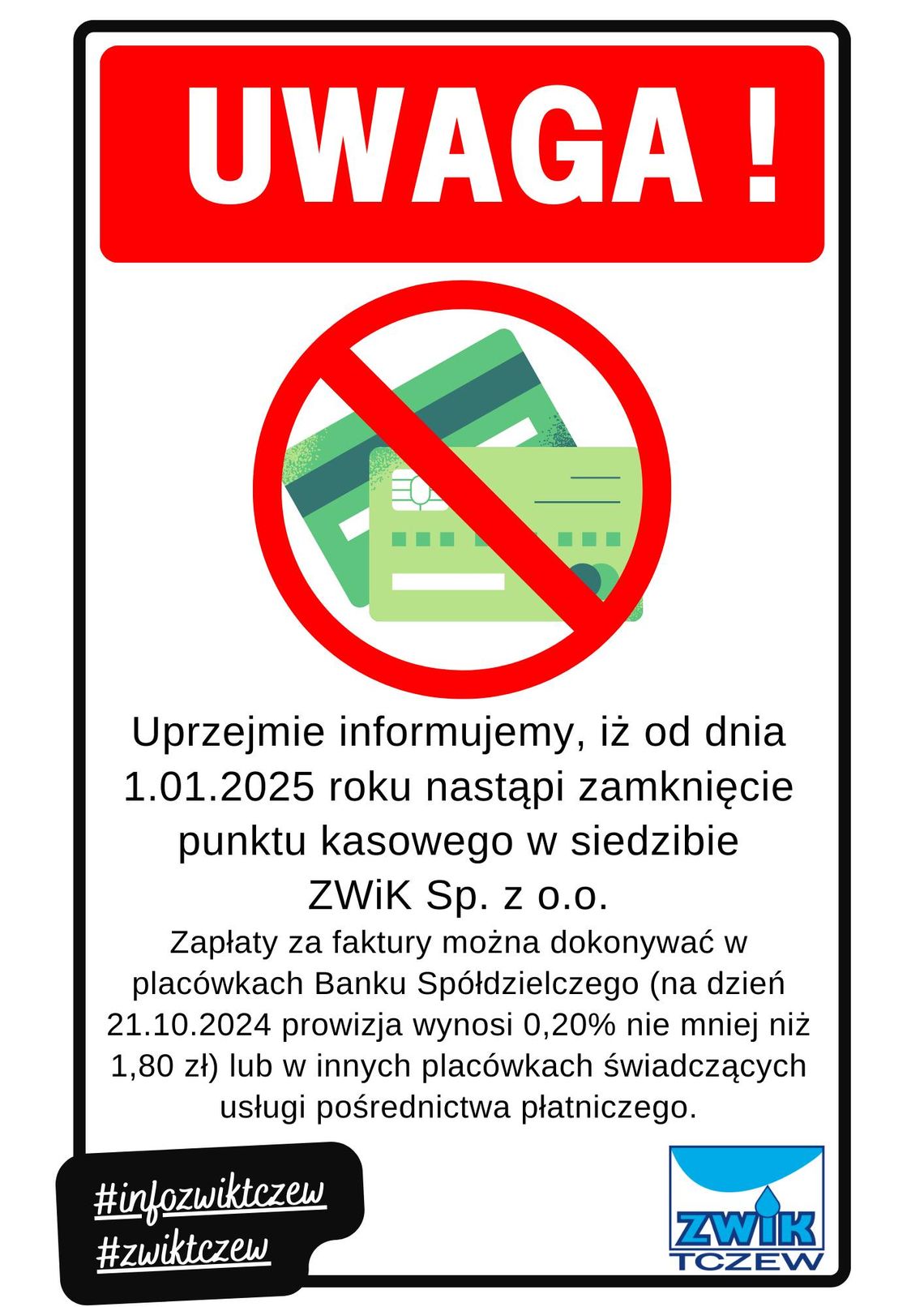 Punkt kasowy w siedzibie ZWIK-u zamknięty