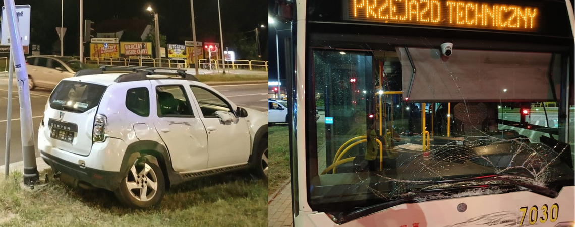 Tczew: Na alei Solidarności samochód osobowy zderzył się z autobusem. Kierowca osobówki był pijany