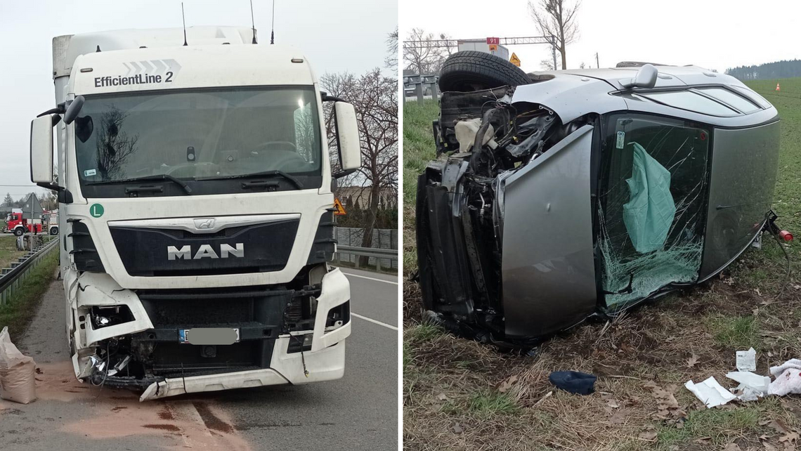 Wielgłowy: Wypadek z udziałem osobówki i samochodu ciężarowego