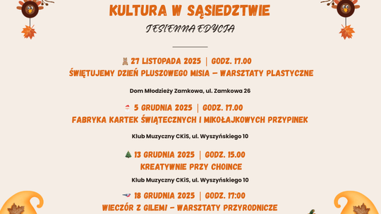Kultura w sąsiedztwie - warsztaty kreatywne dla dzieci - jesień 2025 Kultura w sąsiedztwie - warsztaty kreatywne dla dzieci - jesień 2025