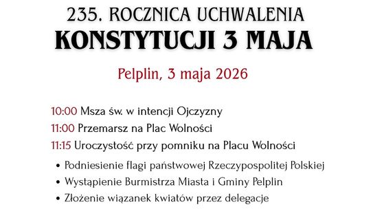 Pelplin: Święto Narodowe Trzeciego Maja 2026