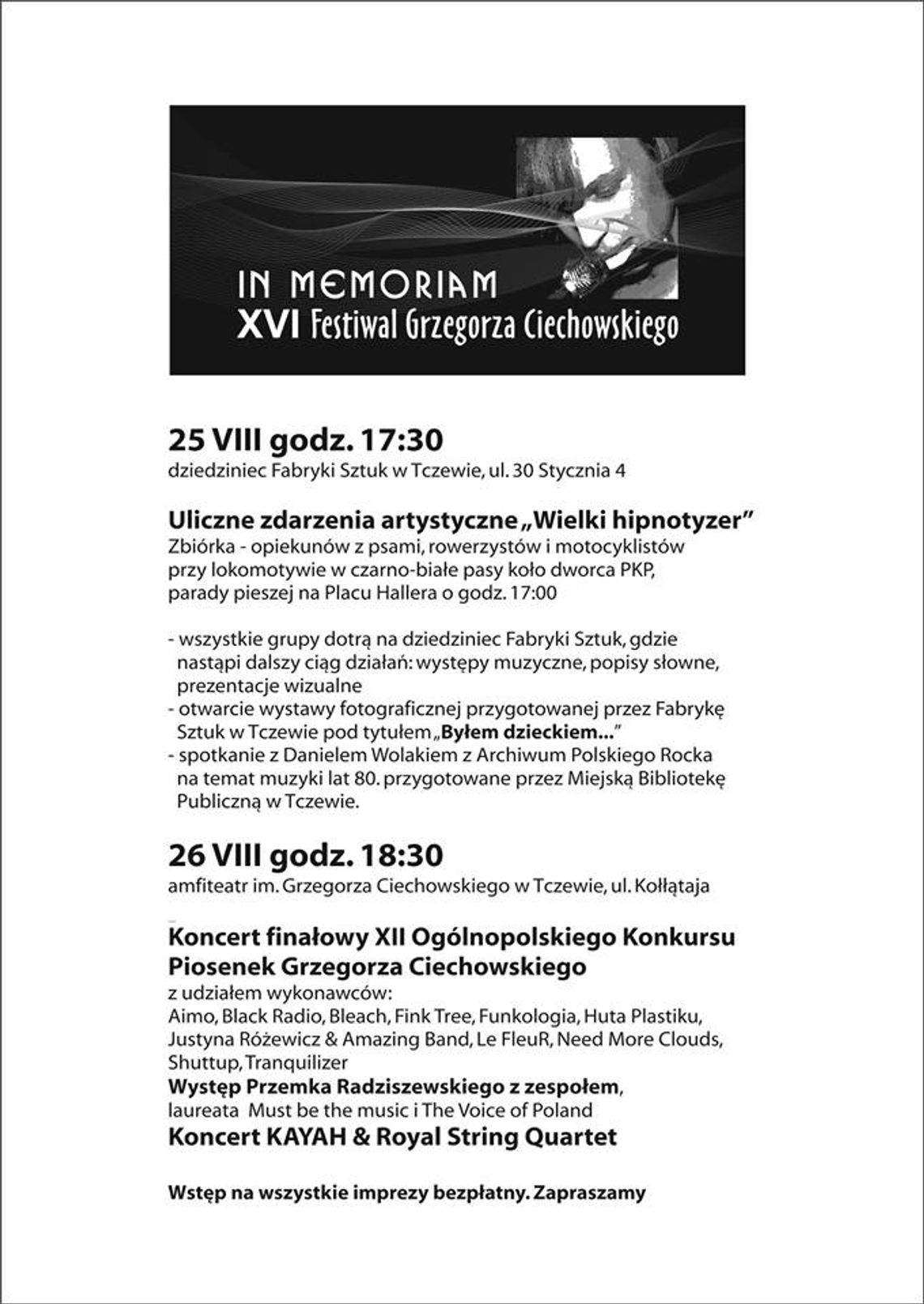 Festiwal Grzegorza Ciechowskiego In Memoriam 2017